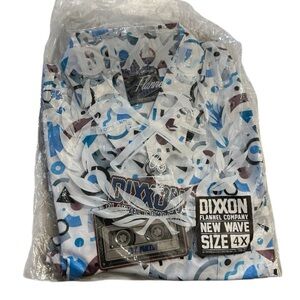 DIXXON Flannel Company New Wave Men’s White, Blue & Brown Button Up Sz 4X NWT